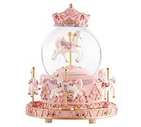 Boîte à musique avec lumière colorée,Carrousel,Boule à neige,Boîte à musique en forme de cheval,Cadeau d'anniversaire, de Noël, de Saint-Valentin,Cadeau pour femme, fille et femme (cheval amélioré)