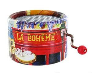 Boîte à musique/boîte musicale à manivelle en carton renforcé et illustré sur le thème d'une chanson de Charles Aznavour avec mécanisme musical de 18 notes - La bohème (Charles Aznavour)