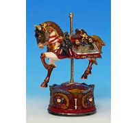 Boîte à musique / boîte musicale en forme de cheval de carrousel décoré de strass, fleurs et guirlandes avec mécanisme musical à ressort de 18 notes - Chanson du toréador - Carmen (Georges Bizet)