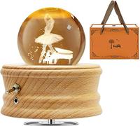 Boîte à Musique Boule de Cristal,Boîte à Musique en Bois Rotative à 360°,Boîte à Musique Petite Lampe de Nuit Princesse de Ballet avec Projecteur de Lumière Chaude pour Noël,Anniversaire
