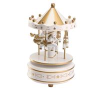 Boîte À Musique Carrousel En Bois, Cheval À Remonter, Rond-Point, Cadeau D'anniversaire Ou De Noël Pour Enfant, Couleur: Doré