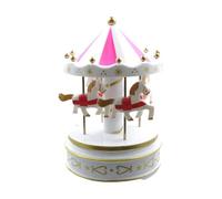 Boîte à musique créative carrousel peinte, carrousel rond point en bois (blanc et rose)