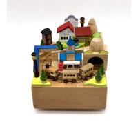 Boîte à Musique Créative en Bois, Ornement Musical Rotatif avec Détails Peints à la Main, Décoration de Bureau Cadeau pour Anniversaire et Fêtes(Petites Villes et cités)