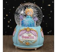 Boîte à Musique de Boule de Cristal avec LED Veilleuse Boule de Neige Musicale Forme Château Décoration Boule de Verre Neiger Automatique Jouets Cadeau Enfant Noël Anniversaire (Princess Bleu)
