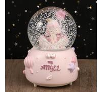 Boîte à Musique de Boule de Cristal avec LED Veilleuse Boule de Neige Musicale Forme Château Décoration Boule de Verre Neiger Automatique Jouets Cadeau Enfant Noël Anniversaire (Ange Rose)