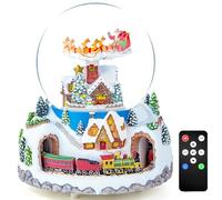 Boîte à musique de Noël en forme de boule à neige, cadeau musical rotatif avec train dans le village - Cadeau à paillettes pour femme, maman, petite amie, fille, fils, petite-fille, boîte à musique de