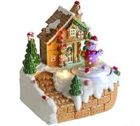 Boîte à musique de Noël en résine motorisée rotative éclairée par LED - Musiques de vacances - Rouge - Plusieurs tailles - Décoration de table pour la maison (C)