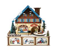 Boîte à musique de Noël - Maison de village en bois avec lumière LED chaude | Centre de table de vacances de 26,49 cm pour salon, cheminée ou table à manger, idéal pour les enfants, les fêtes