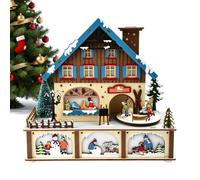Boîte à musique de Noël - Maison de village LED en bois décor de table | Boîte à musique en bois à LED Village de Noël vintage Décoration de bureau pour bibliothèque, salon, cheminée, vacances