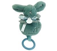 Doudou et Compagnie - Boîte à musique Lapin Doudou DC4367, peluche musicale vert sauge, anneau bois