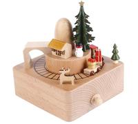 Boîte à musique en bois, boîte à musique de Noël 4x6, tunnel de hameau avec petit train magnétique mobile, mouvement musical, cadeau Noël pour les amis amoureux et les enfants.