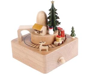 Boîte à musique en bois, boîte à musique de Noël 4x6, tunnel de hameau avec petit train magnétique mobile, mouvement musical, cadeau Noël pour les amis amoureux et les enfants.
