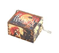 Boîte à musique en bois d'Halloween - Rotation manuelle, boîtier gravé au de 6 cm, mécanisme mélodique manivelle, coffre pin finition antique | Décoration gothique pour les collectionneurs et am