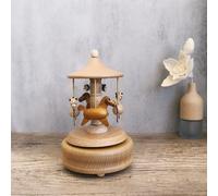 Boîte À Musique En Bois Fait À La Main,Boîte À Musique Créative Rétro Spin En Hêtre,Fabrication De Bûches,Collection D'ornements,Décoration Pour Remise De Diplôme,Cadeau De Saint Va - Type Carousel