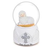 Boîte à musique en forme de boule à neige en forme d'agneau, cadeau de baptême pour femme, cadeau de première communion pour filles, souvenir religieux pour la foi catholique et chrétienne