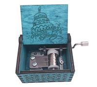 Boîte à musique Happy Birthday avec manivelle en bois sculpté - Cadeau musical - Bleu