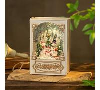 Boîte À Musique Lanterne de Noël Livre Vintage avec Paillettes Tourbillonnantes Et Lumière LED Eau Éclairée Alimentée par USB Bonhomme Neige du Père pour la Décoration Maison White