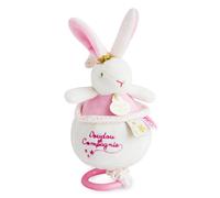 DOUDOU ET COMPAGNIE - Lapin Fleurs - Peluche musicale pour bébé - Blanc et rose - 15 cm