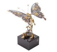Boîte à Musique Métal 3D Kit 300PCS Créature Volante Mécanique Assemblage DIY Base Acrylique Décoration Cadeau(Gris)
