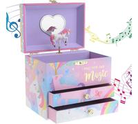 Boîte à Musique pour Filles avec 2 Tiroirs de Rangement,Licorne Barbe à Papa-Mélodie Beautiful Dreamer