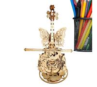 Boîte à musique pour violon Puzzle 3D - Boîte à musique en bois avec puzzle 3D - Kit de construction artisanale avec ailes de papillon pour enfants