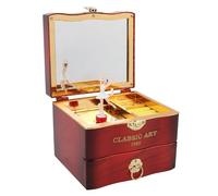Boîte à musique rétro boîte de rangement à bijoux en bois ballerine rotative dansante fille boîte de rangement musical pour bijoux collier bague avec tiroir miroir pour filles fille cadeau