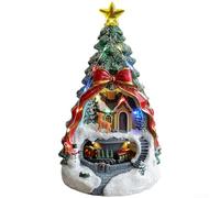 Boîte à musique rotative en forme de train de Noël avec lumières LED et maisons en résine, fonctionne sur USB ou alimentation par batterie pour décoration saisonnière de la maison (Treehouse 7)