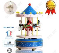 Boîte à musique TD® Bleu Boîte à musique carrousel en bois Ornement de bureau