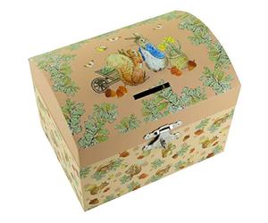 Boîte à Musique/Tirelire Musicale en Bois recouvert de Papier décoré avec Pierre Lapin Dansant, mécanisme Musical à Ressort de 18 Notes et Cadenas - La Belle au Bois Dormant (P. I. Tchaïkovski)