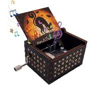 Boîte à musique vintage en bois gravée pour Halloween - Son clair classique - Pour anniversaire