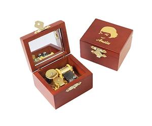 Boîte à musique Youtang Amélie en bois sculpté à manivelle avec mécanisme doré musical, cadeau avec miroir