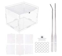 Boîte à Nourrir en Acrylique pour Reptiles,Terrariums pour Insectes, 10 x 8 x 7 cm en Verre Transparent avec 2 Pinces Droites et courbées pour Animaux domestiques, araignées, Crickets, escargots