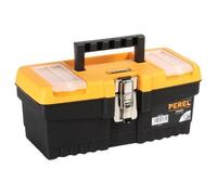 Perel Tools Boîte à outils 6,8 L – bac amovible, 2 organiseurs, fermeture métallique – noir/orange