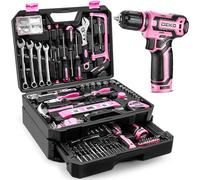 Boite a Outils 238pcs avec Visseuse 12V: DEKO Caisse à Outils Complete Rose,Caisse a Outil Complete à Tiroirs Faciliter le Rangement et l'accès aux, Perceuse Femme pour Réparation et Bricolage