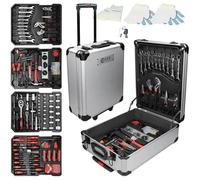 Boite à Outils 949 piéces Aluminium Argent Outils en Acier Chrome Vanadium Rangement 4 Niveaux Roulettes Poignée Télescopique M 202