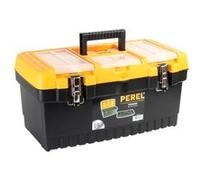 Perel Boîte à outils, polypropylène, avec plateau porte-outils amovible, 3 compartiments dans le couvercle, poignée rabattable et fermetures métalliques, noir/orange, 486 x 267 x 242 mm