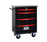 Boîte à outils à rouler avec tiroirs, Armoire de stockage d'outils en acier avec poignée, Roues verrouillables, Boîte d'organisateur d'outils pour atelier de garage (noir rouge,4 Tiroir)