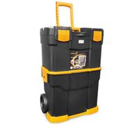 COSTWAY Boîte à Outils 3 en 1 Empilable sur Roulettes avec Poignée Pliable Télescopique Pliable,Coffre de Rangement Détachable