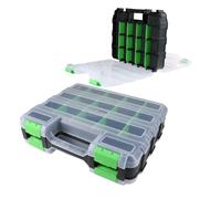 Boîte à outils double face en polypropylène avec 34 compartiments réglables pour vis, écrous et fixations - Couvercle transparent, loquet robuste, rangement portable d'atelier