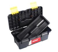 Boîte à outils en plastique à deux couches de 25,4 cm pour électriciens, charpentiers et amateurs de bricolage, design compact et portable avec loquet robuste et organisation à double couche, noir