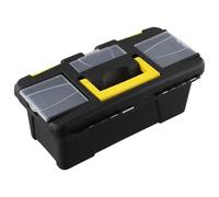 Boîte à outils en plastique à deux couches, petite poignée en métal, loquets sécurisés, charnières renforcées, boîte de rangement robuste pour outils, pièces d'atelier, 25,4 cm (noir) (avec couche