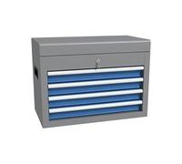 Boite à outils métallique caisse à outils - 4 tiroirs + plateau verrouillables - tapis EVA poignées tôle acier gris bleu