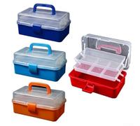Boîte à outils multifonction avec 3 niveaux et grilles amovibles pour accessoires de matériel, design compact et portable, rouge (d)