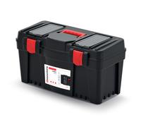 Boîte à outils organiseurs avec couvercle et compartiments fixes.