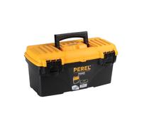 Perel Tools Boîte à outils plastique vide – 2 fermetures – Noir/Orange – 410 x 209 x 195 mm
