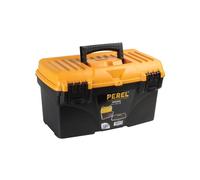 Perel Boîte à outils, polypropylène, avec plateau porte-outils amovible, poignée rabattable et fermeture en plastique, noir/orange, 432 x 250 x 238 mm