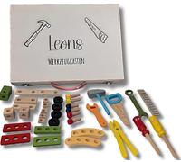 Boîte à outils personnalisée pour enfants, mallette à outils en bois avec le nom comme idée cadeau, de nombreux beaux véhicules, etc. à construire soi-même