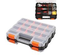 Boîte à outils portable, organiseur à couvercle transparent, mallette de rangement à 34 compartiments pour vis, écrous, boulons, forets, douilles, perles et petits matériels avec disposition double fa