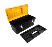 Boîte à outils robuste en plastique double couche avec construction renforcée pour organiser les outils de réparation de voiture et de maison, couleur jaune, grande taille (taille M)