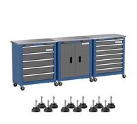 Boîte à outils roulettes, serrure, 5/7 tiroirs, 2 portes, pieds rembourrés